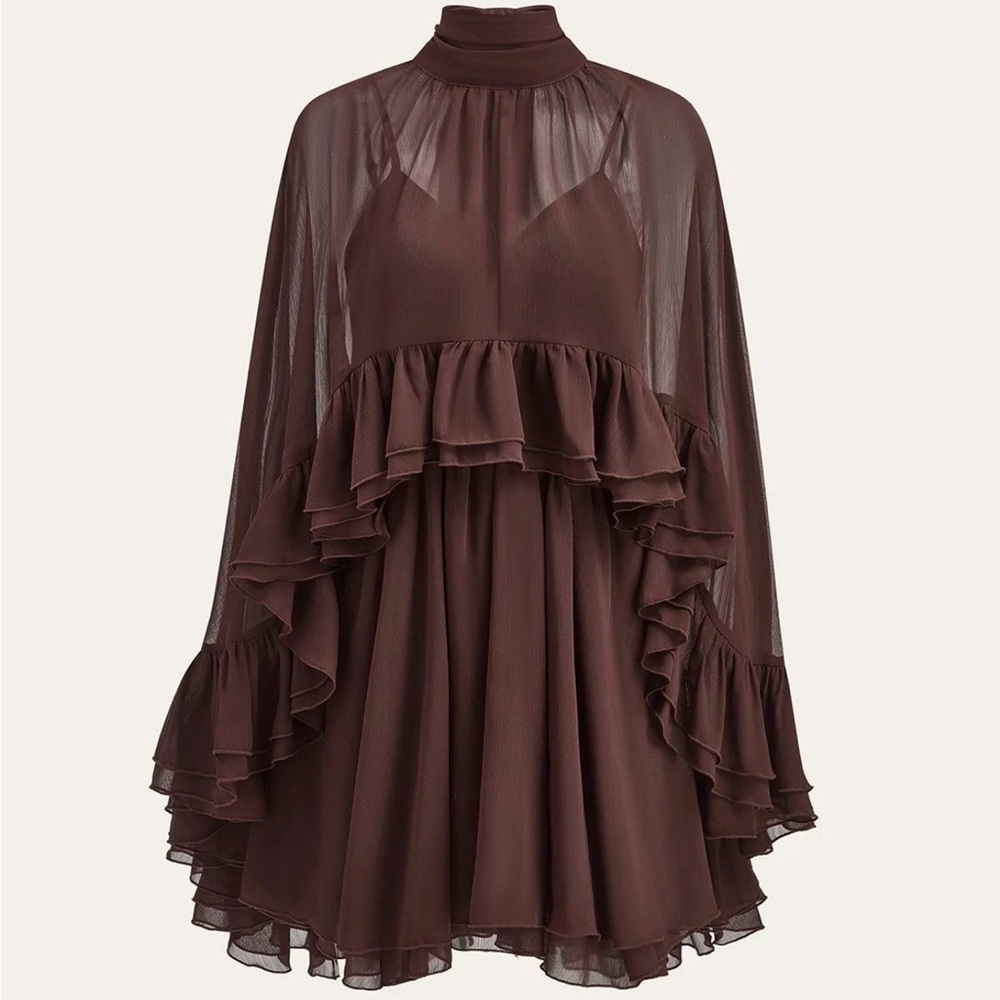 Commense Semi-Sheer Chiffon Ruffle Cape And Mini Dress NWT